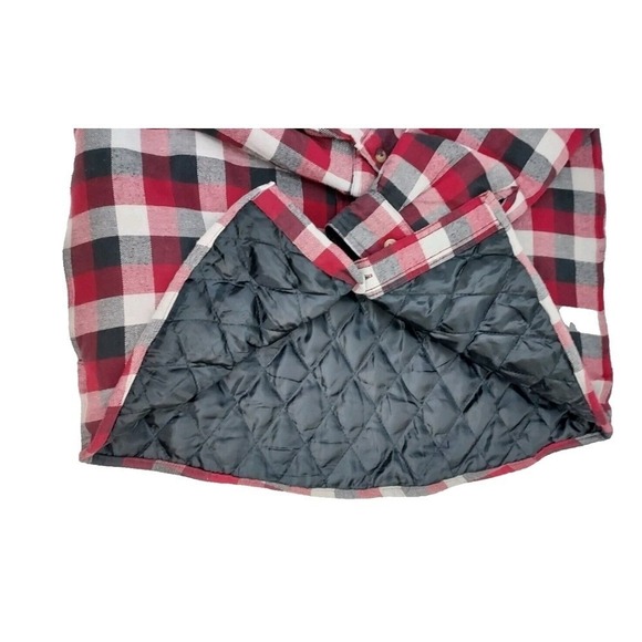 Wrangler Red Black White Plaid Flannel Quilted Lined Hooded Shirt Jacket Men 3XL - Picture 4 of 16
